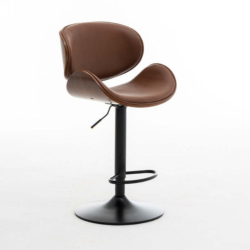 Modern Curved Leather Wood Adjustable Bar Stool