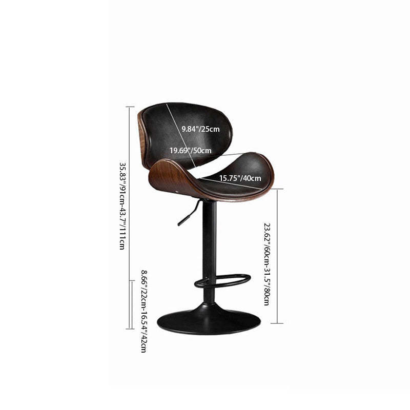 Modern Curved Leather Wood Adjustable Bar Stool — Off-White