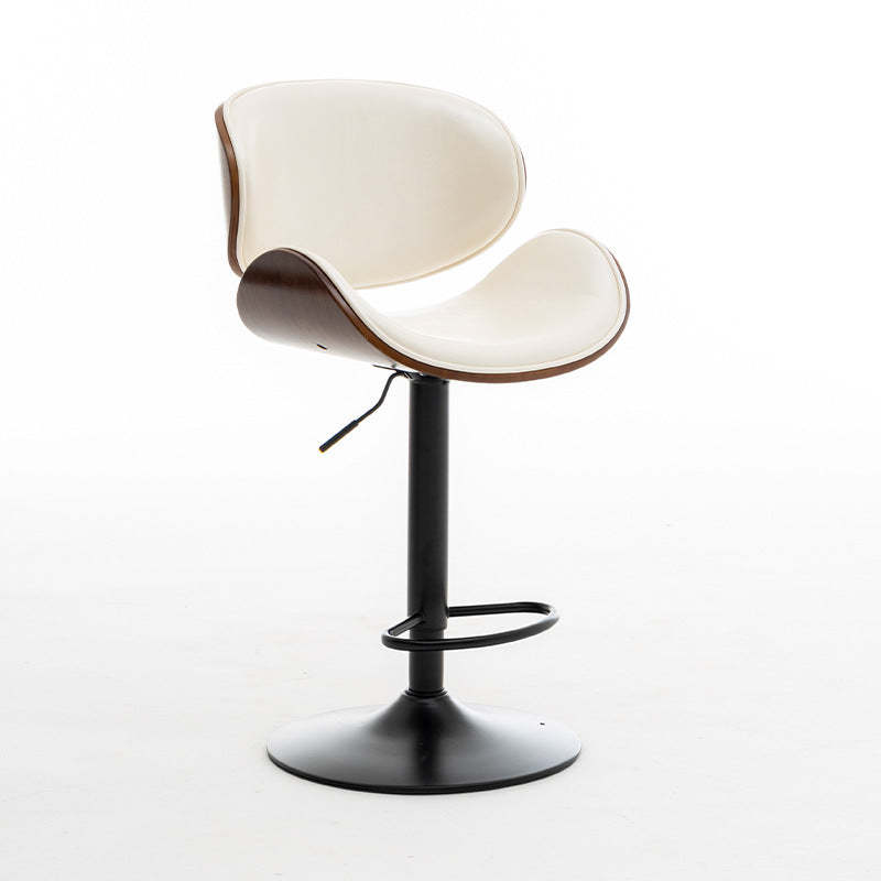 Modern Curved Leather Wood Adjustable Bar Stool