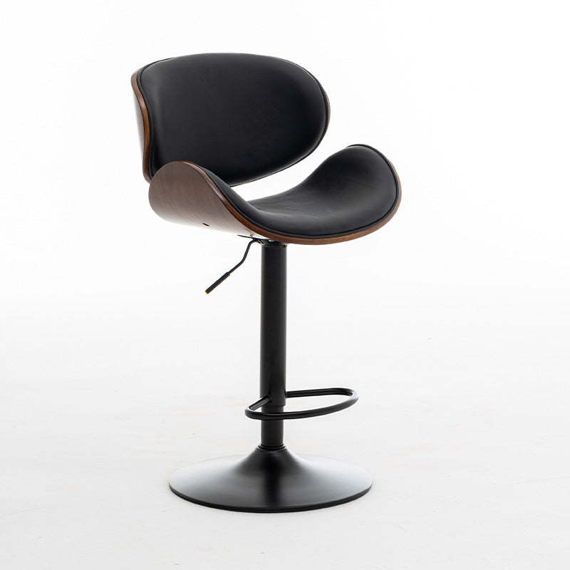 Modern Curved Leather Wood Adjustable Bar Stool