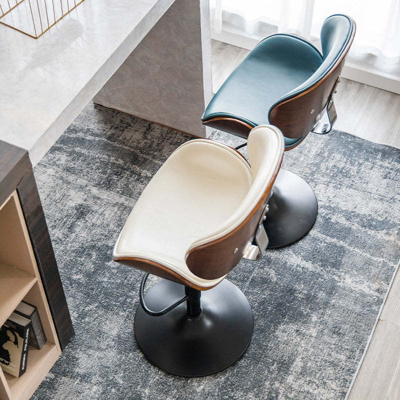 Modern Curved Leather Wood Adjustable Bar Stool — White