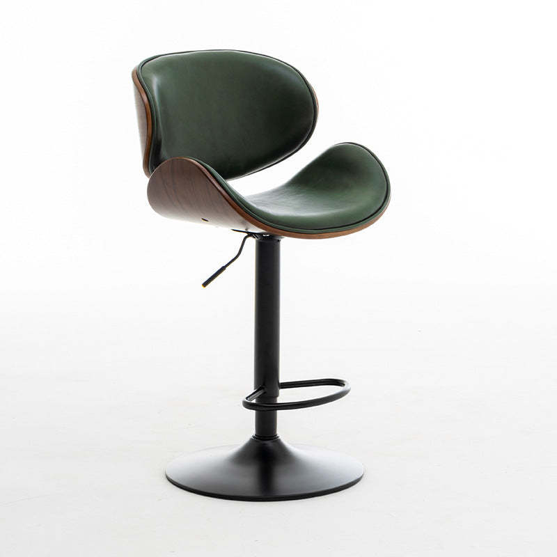 Modern Curved Leather Wood Adjustable Bar Stool