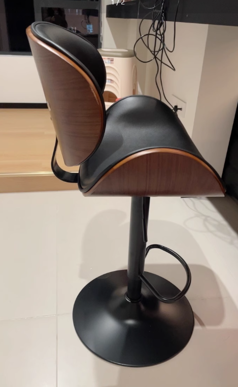 Modern Curved Leather Wood Adjustable Bar Stool