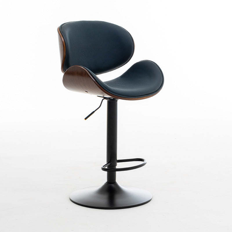 Wood leather wood metal curved bar & counter stools - minimalist