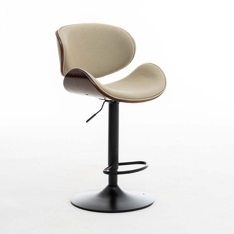 Modern Curved Leather Wood Adjustable Bar Stool
