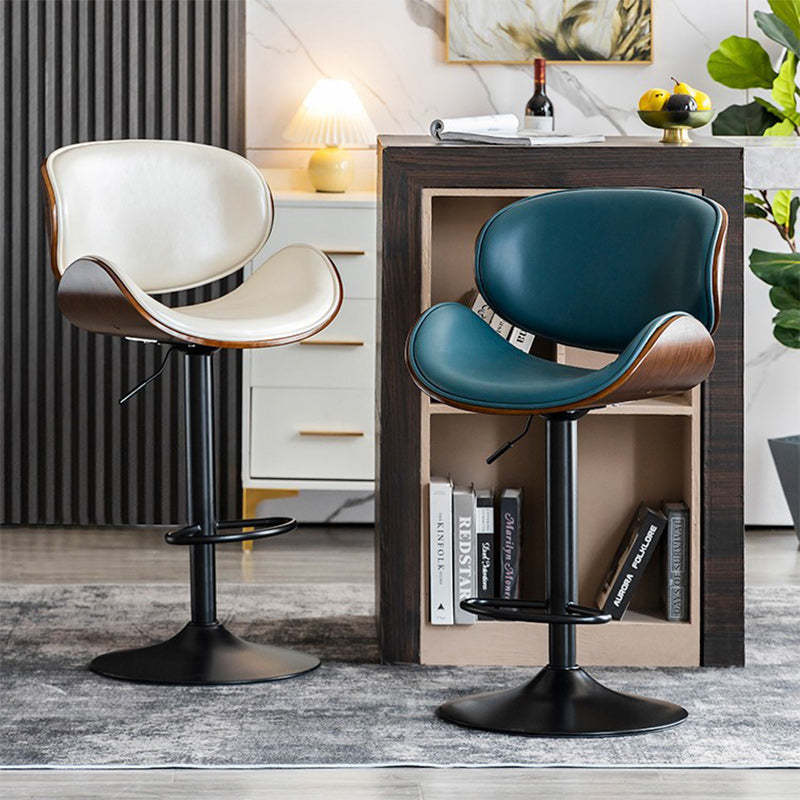 Modern Curved Leather Wood Adjustable Bar Stool