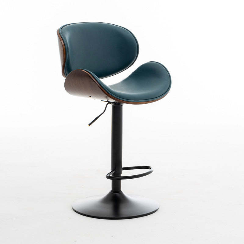 Modern Curved Leather Wood Adjustable Bar Stool