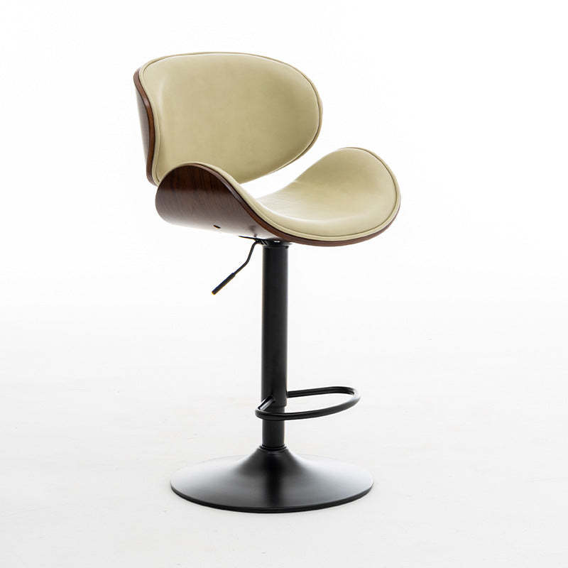 Modern Curved Leather Wood Adjustable Bar Stool