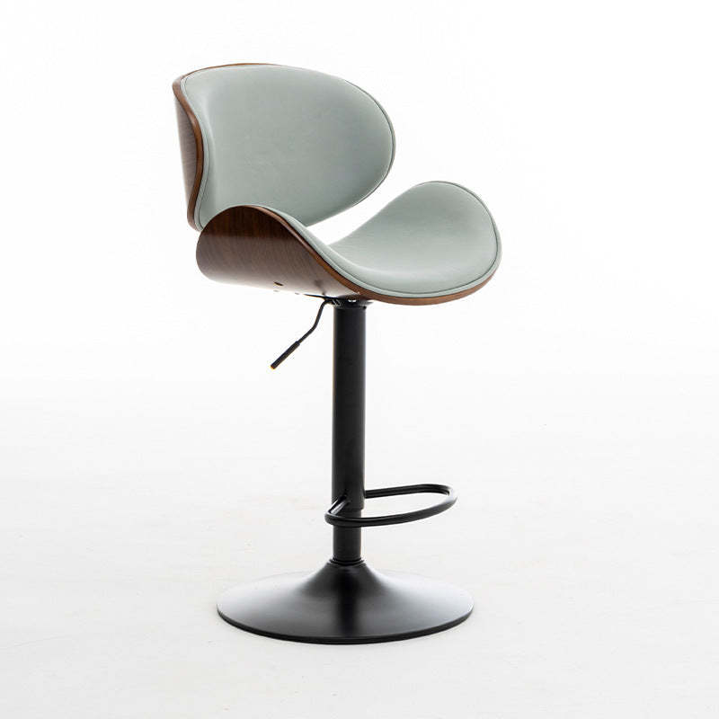Modern Curved Leather Wood Adjustable Bar Stool