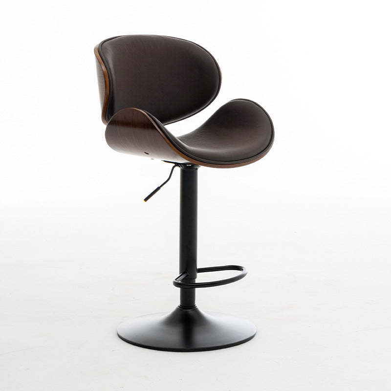Modern Curved Leather Wood Adjustable Bar Stool