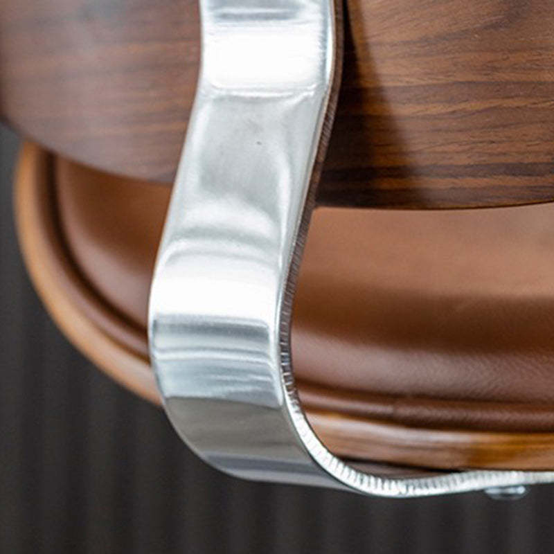 Modern Curved Leather Wood Adjustable Bar Stool — Khaki