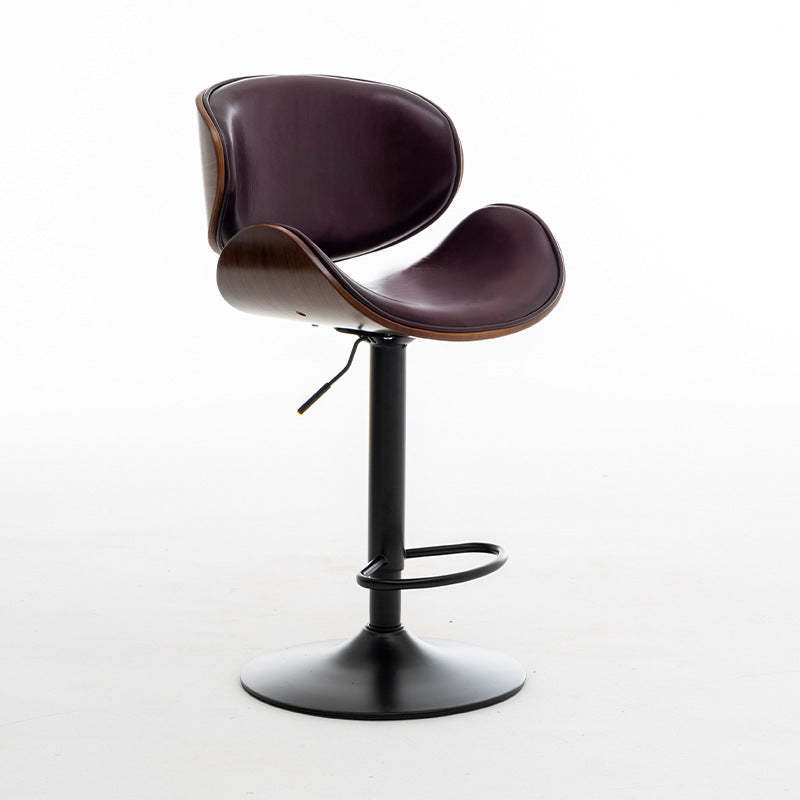 Modern Curved Leather Wood Adjustable Bar Stool