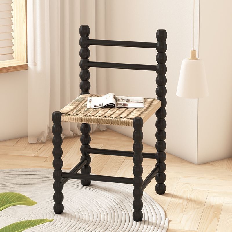 French Rope Woven Ladder Back Dining Chair — Walnut Wood Color