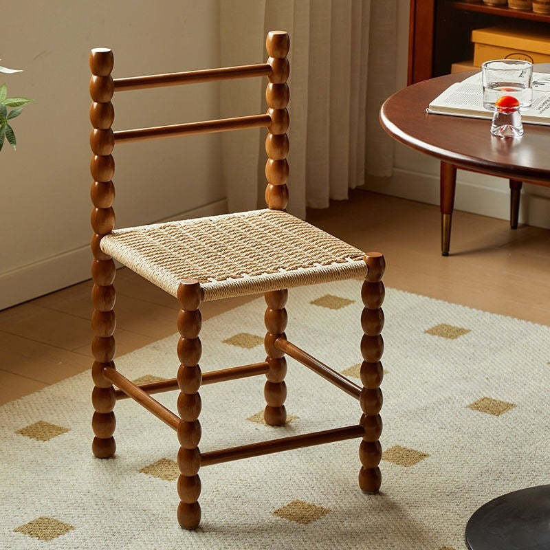 French Rope Woven Ladder Back Dining Chair — Original Wood Color
