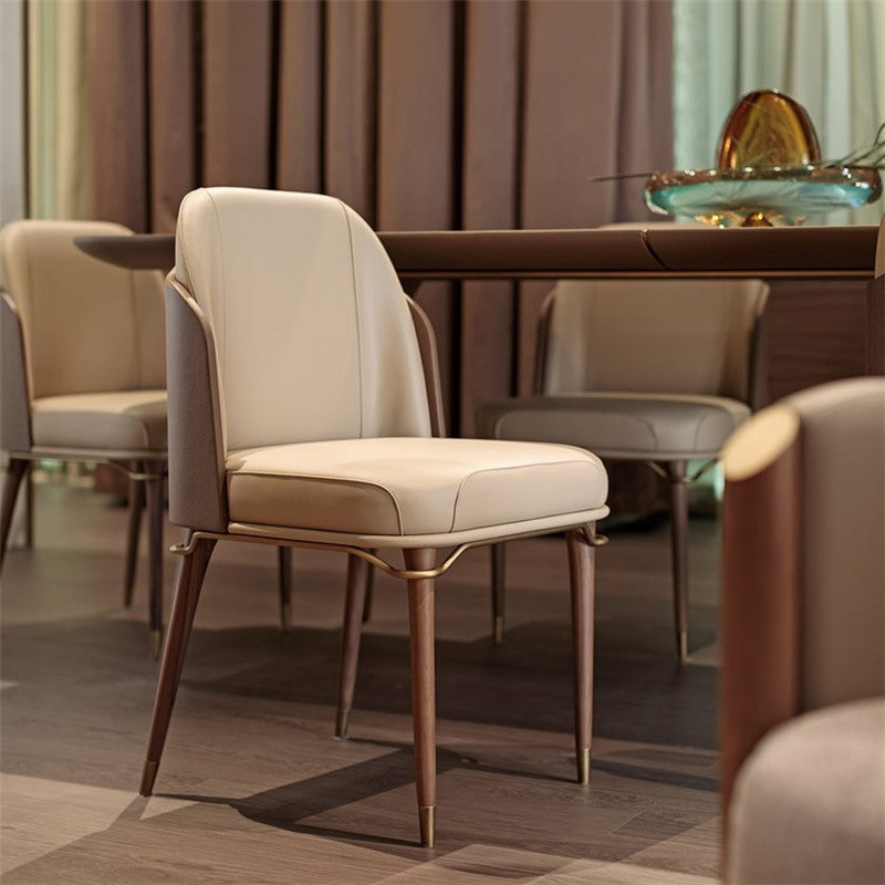 Contemporary Leather Upholstered Dining Chair — White + Dark Gray