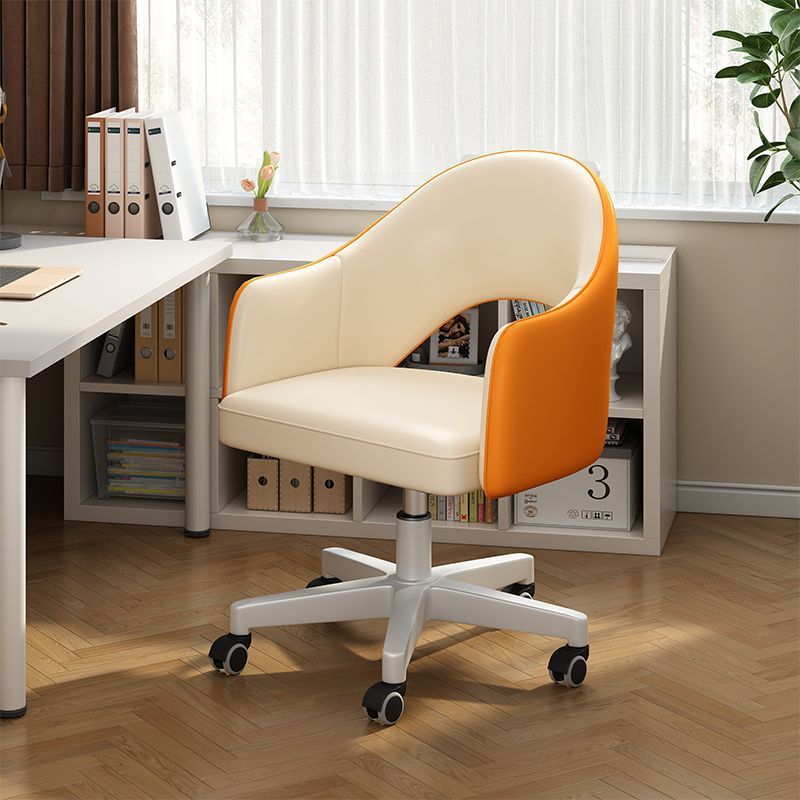 Minimalist Curved Leather Swivel Desk Chair — Orange + Dark Grey