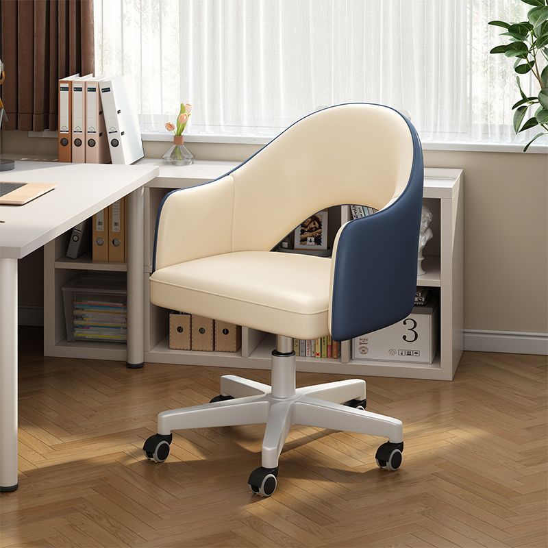 Minimalist Curved Leather Swivel Desk Chair — Light Grey + Dark Grey