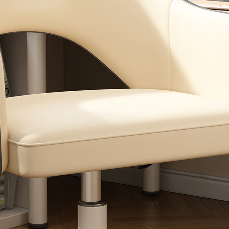 Minimalist Curved Leather Swivel Desk Chair — Beige + Grey