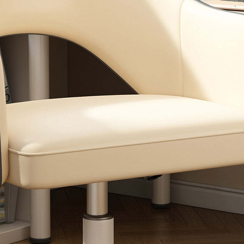Minimalist Curved Leather Swivel Desk Chair — Beige + Grey