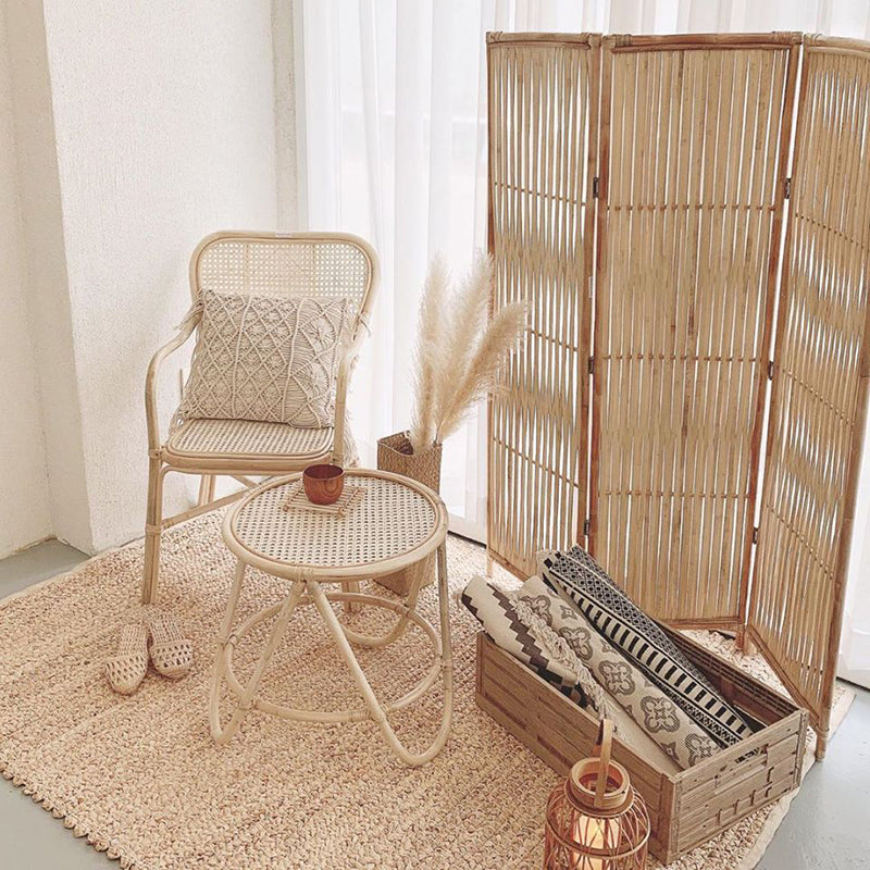 Retro Woven Rattan Dining Chair Armrest