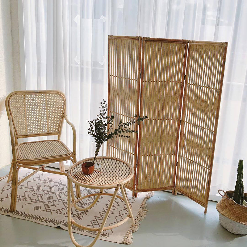 Lighom retro woven armrest rattan wood dining chairs & benches