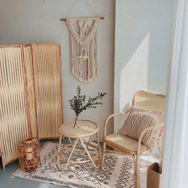 Retro Woven Rattan Dining Chair Armrest