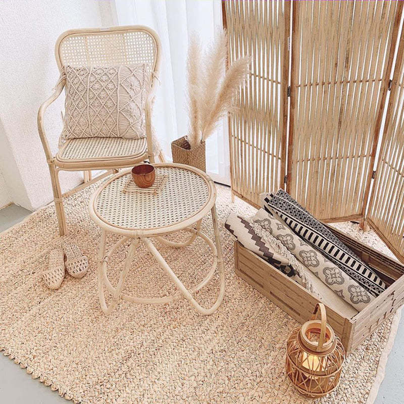 Retro Woven Rattan Dining Chair Armrest