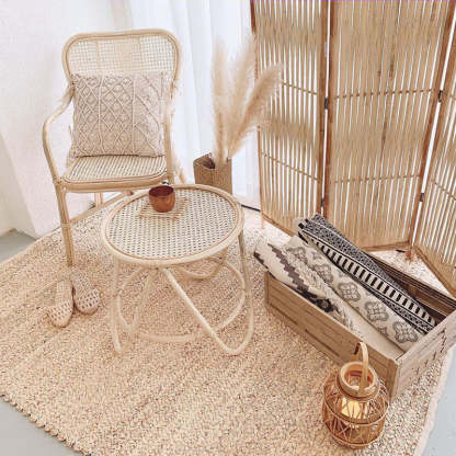 Retro Woven Rattan Dining Chair Armrest