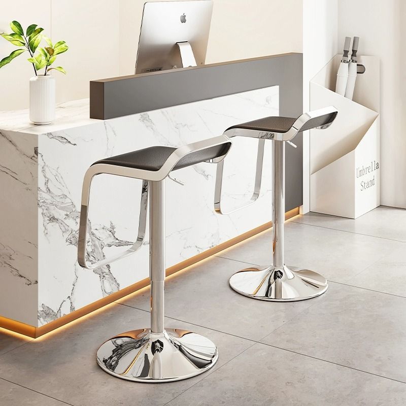 Scandinavian PU Leather Low-Back Bar Stool — Beige