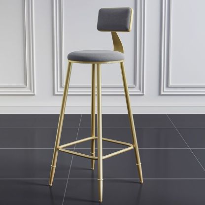 Minimalist Velvet Metal Low-Back Bar Stool — Green