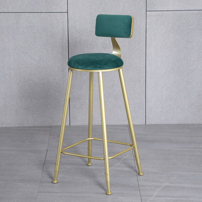 Minimalist Velvet Metal Low-Back Bar Stool — Gray