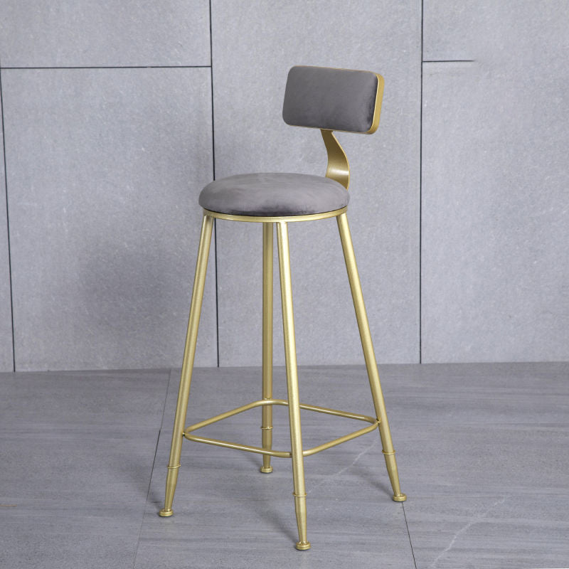 Minimalist Velvet Metal Low-Back Bar Stool — Blue