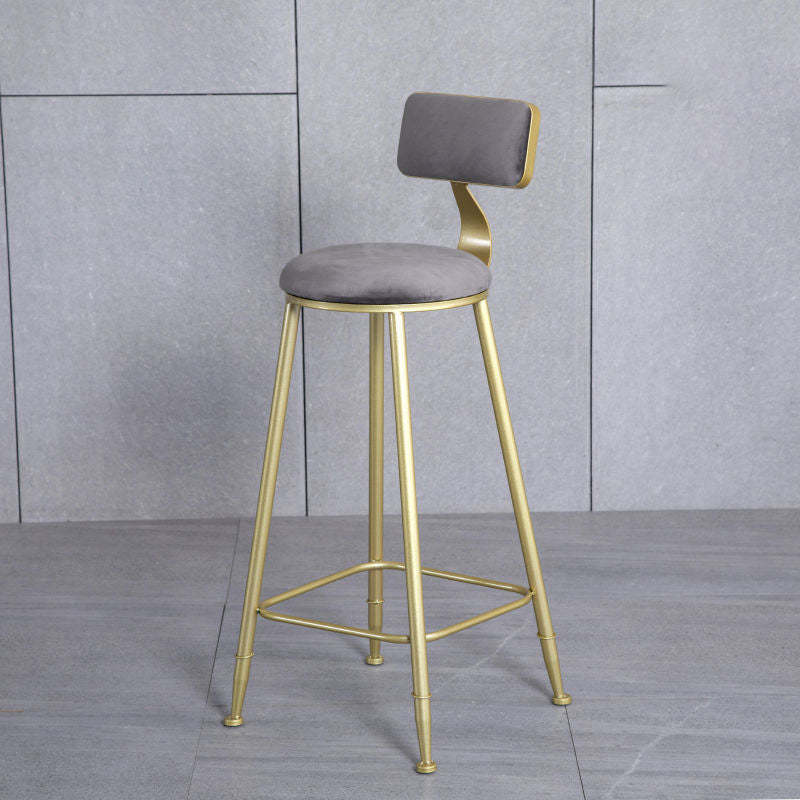Minimalist Velvet Metal Low-Back Bar Stool — Blue