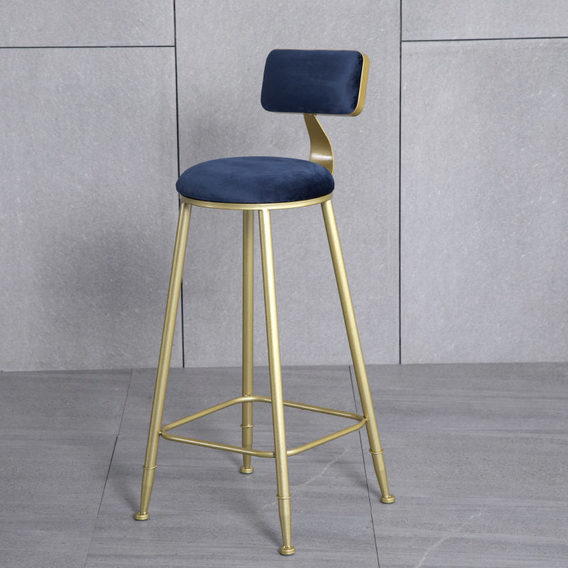 Minimalist Velvet Metal Low-Back Bar Stool — Black