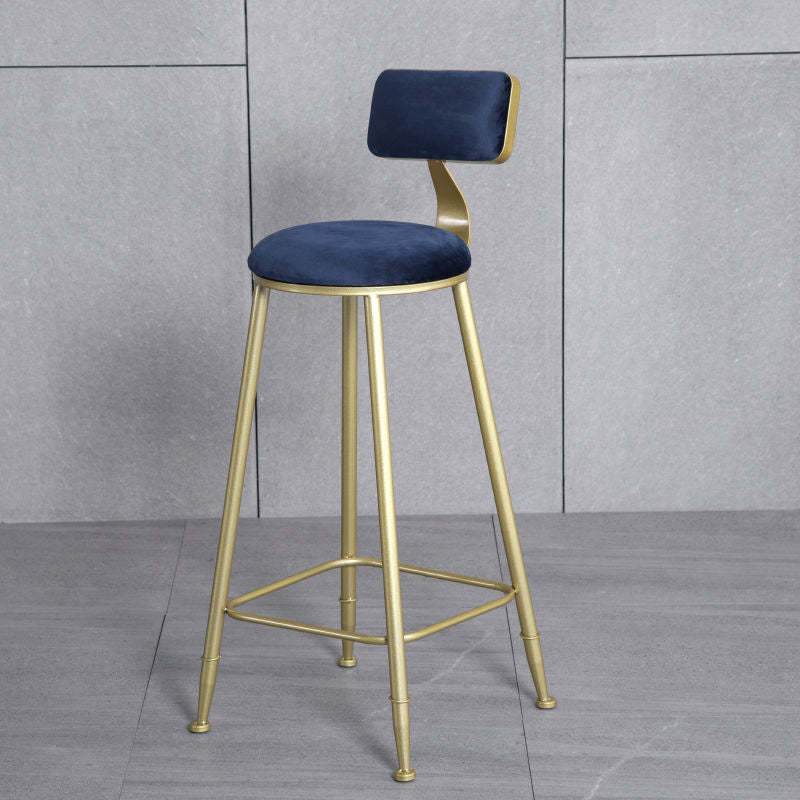 Minimalist Velvet Metal Low-Back Bar Stool — Black