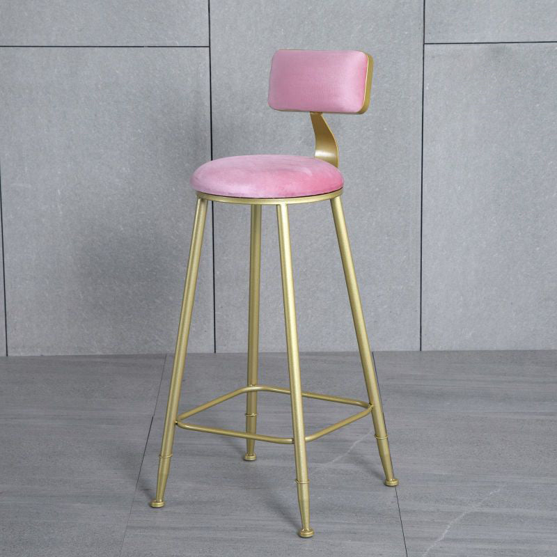 Minimalist Velvet Metal Low-Back Bar Stool — White