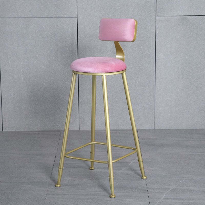 Minimalist Velvet Metal Low-Back Bar Stool — White