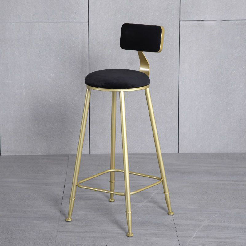Minimalist Velvet Metal Low-Back Bar Stool — Orange