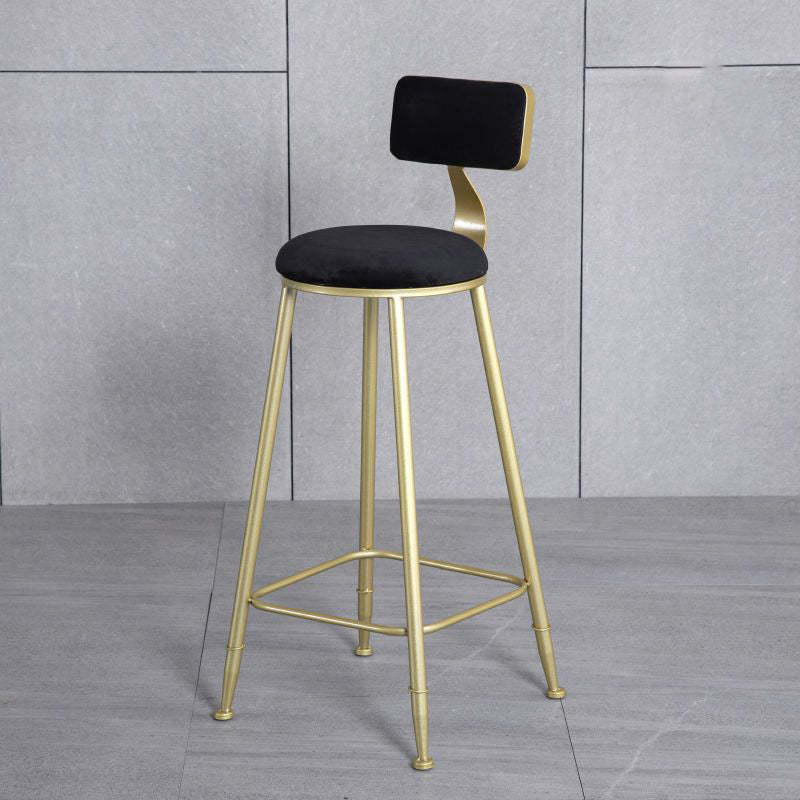 Minimalist Velvet Metal Low-Back Bar Stool — Orange