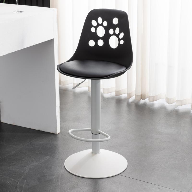 Scandinavian Curved PU Leather Adjustable Swivel Bar Stool — A - Black Seat