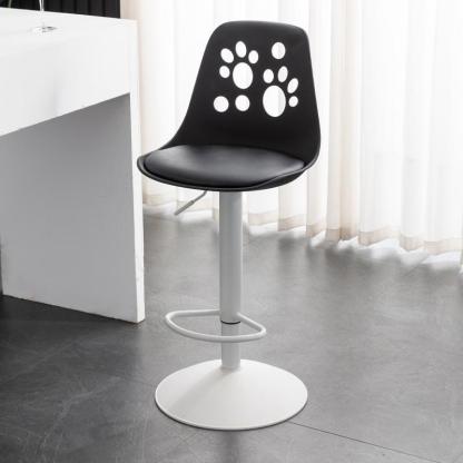 Scandinavian Curved PU Leather Adjustable Swivel Bar Stool — A - Black Seat