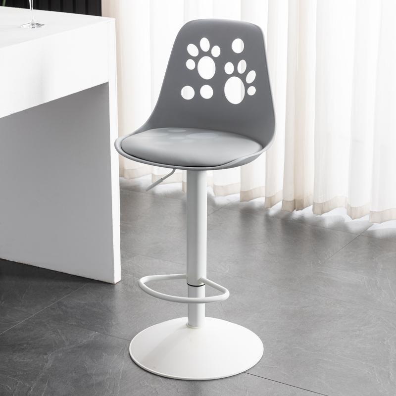 Scandinavian Curved PU Leather Adjustable Swivel Bar Stool — A - Gray Seat