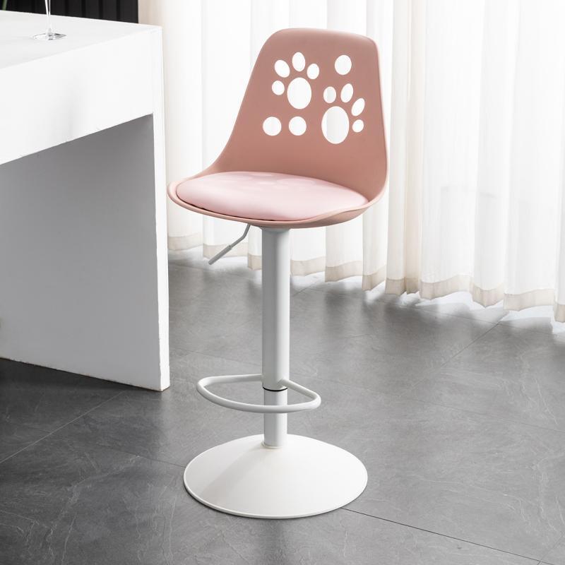 Scandinavian Curved PU Leather Adjustable Swivel Bar Stool — A - Pink Seat