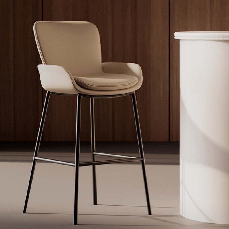 Scandinavian Leather Iron High Bar Stool — Beige