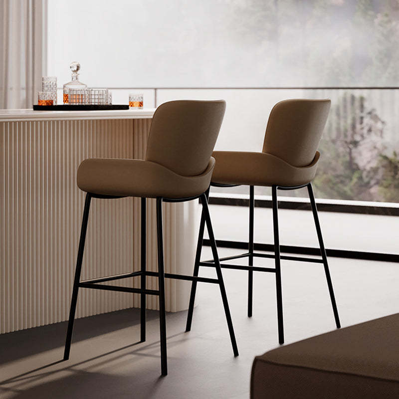 Scandinavian Leather Iron High Bar Stool — Khaki