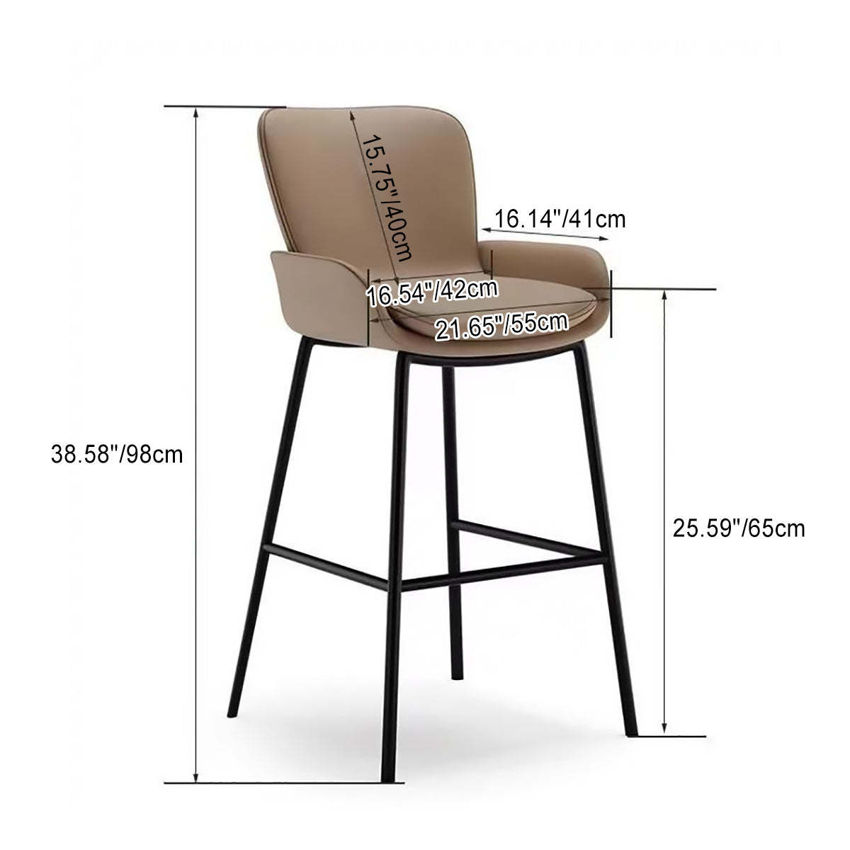 Scandinavian Leather Iron High Bar Stool — Black