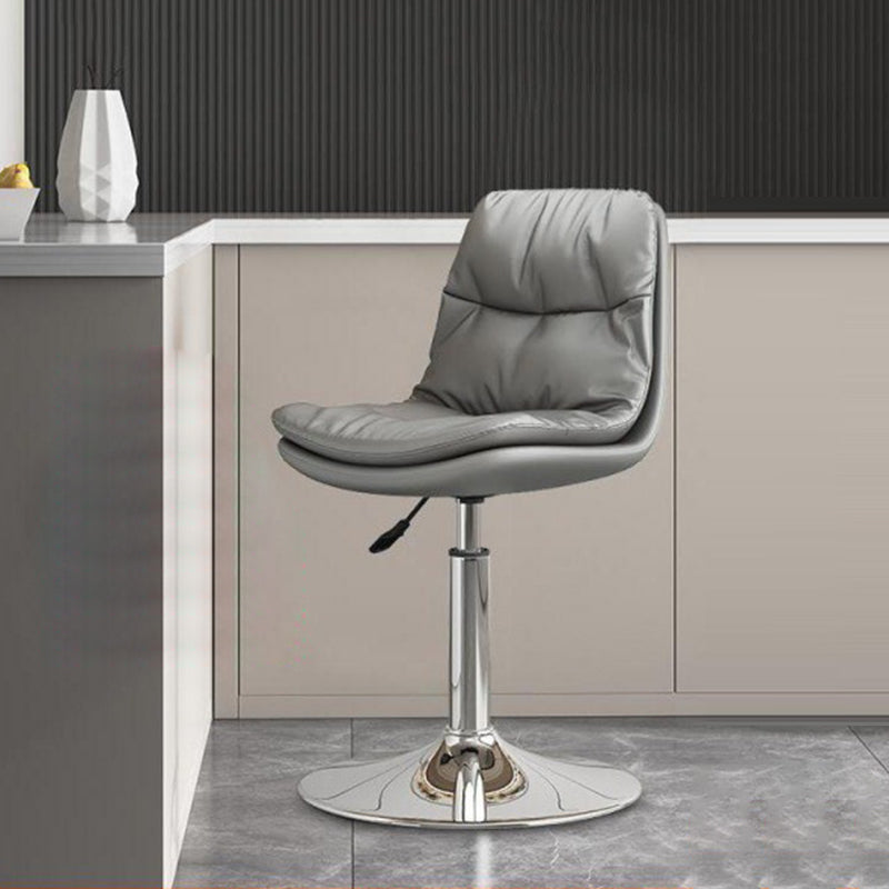 Contemporary Leather Round Metal Adjustable Swivel Bar Stool — Chrome Base