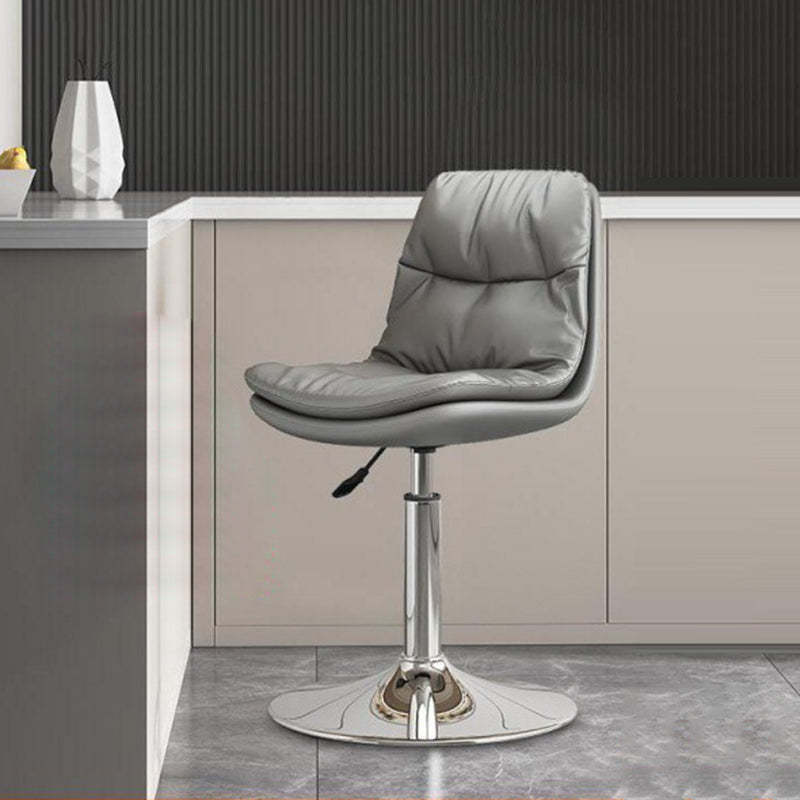Contemporary Leather Round Metal Adjustable Swivel Bar Stool — Chrome Base