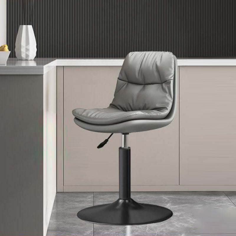 Contemporary Leather Round Metal Adjustable Swivel Bar Stool