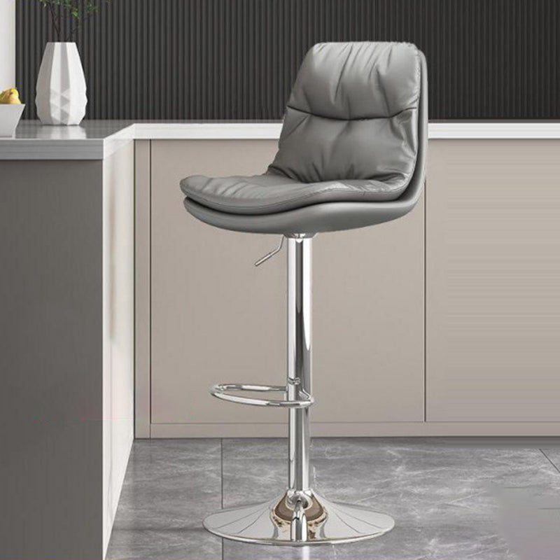 Contemporary Leather Round Metal Adjustable Swivel Bar Stool